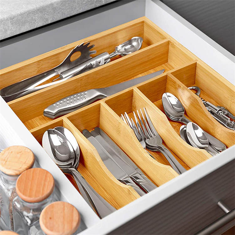Bamboo Kitchen Drawer Organizer Tray For Silverware And Kitchen Utensils