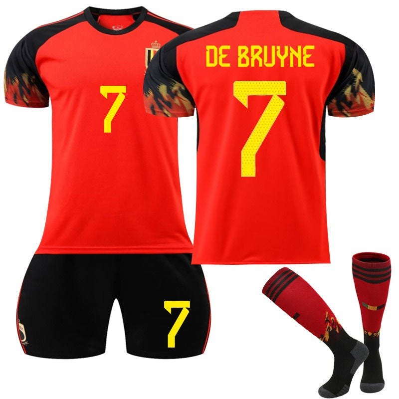 DE BRUYNE #7 Belgium Home Jersey 2022/23 Soccer Jersey Kit Football T-shirt Set For Adult Kids