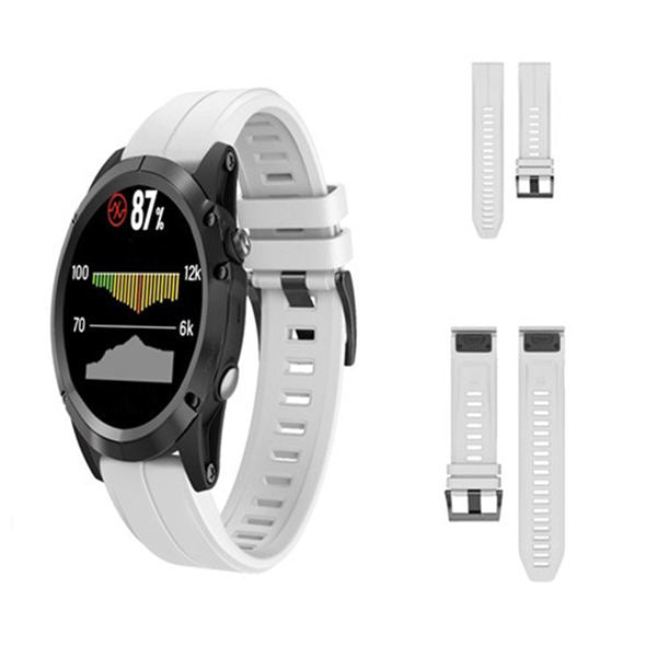 22mm 26mm Sport Silicone Watchband For Garmin Fenix  5Plus/5X Plus Easy Fit Quick Release Starp Black Steel Buckle-White