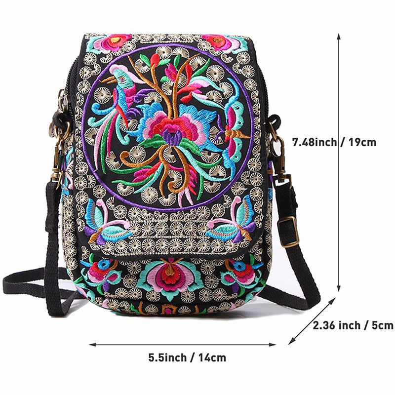 Embroidered Cute Mini Crossbody Bag for Women Small Cell-phone Pouch Coin Purse-C