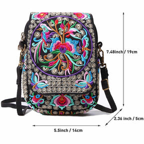 Embroidered Cute Mini Crossbody Bag for Women Small Cell-phone Pouch Coin Purse-B