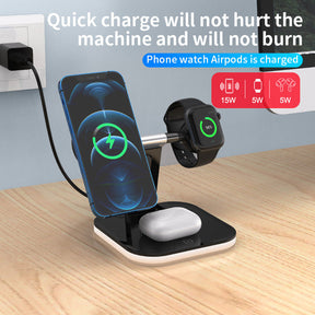 3-in-1 Magnetic Wireless 25W Fast Charger Watch Headset Desktop Phone Stand-Black