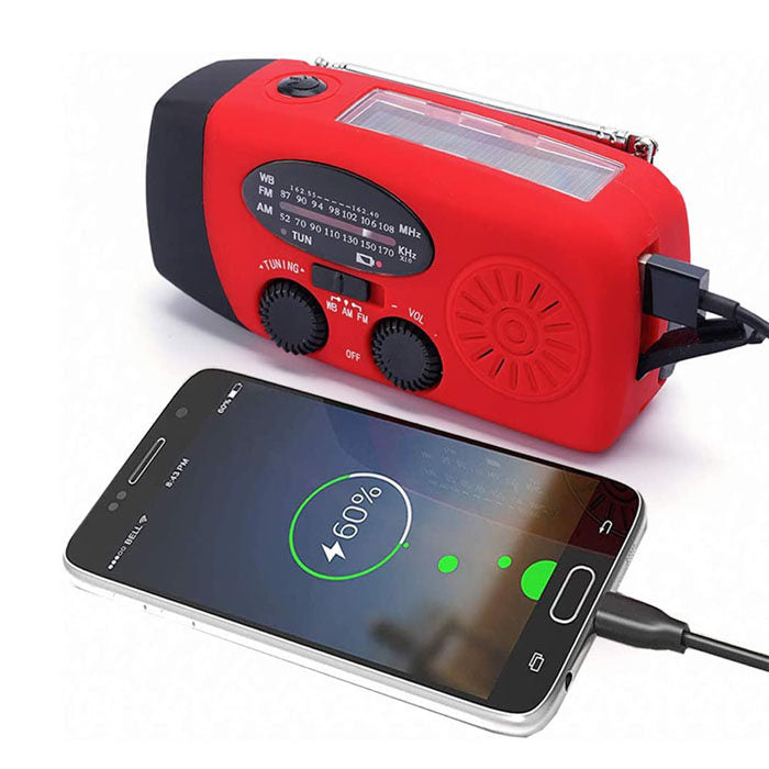 Weather Radio Hand Crank Self Powered Solar Emergency Radios With LED Flashlight-Red