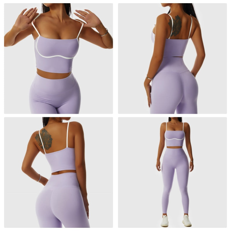 Spaghetti Strap Sports Bra Square Neck Padded Fitness Crop Tops-Purple