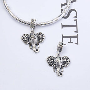 Lucky Elephant with Flower Charms Dangle Bead