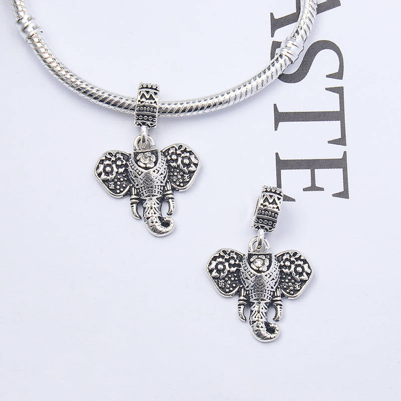 Lucky Elephant with Flower Charms Dangle Bead
