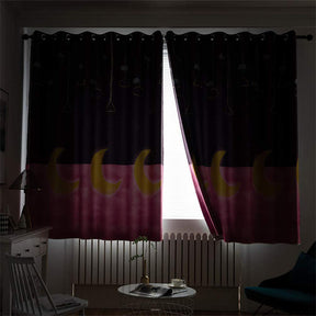 2 Panels Star Moon Window Curtain For Bedroom 39X78in-Purple