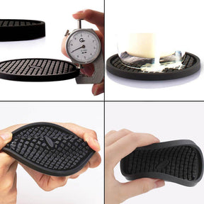 Silicone Drink Coasters Set of 6 in Holder for Drinks Insulation Absorbent Coaster Protect Cup-Black