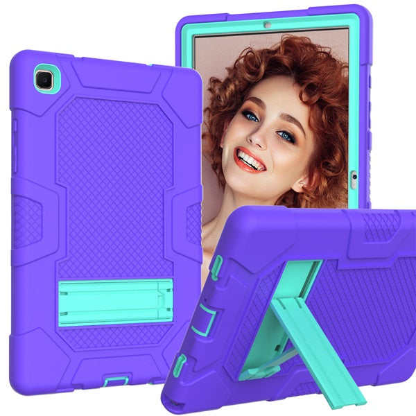 B3 Robot Tablet Case Silicone Shockproof Protective Stand Cover For Samsung Galaxy Tab A7 10.4 T500/T505/T507/T505N(2020)-Purple&Mint Green