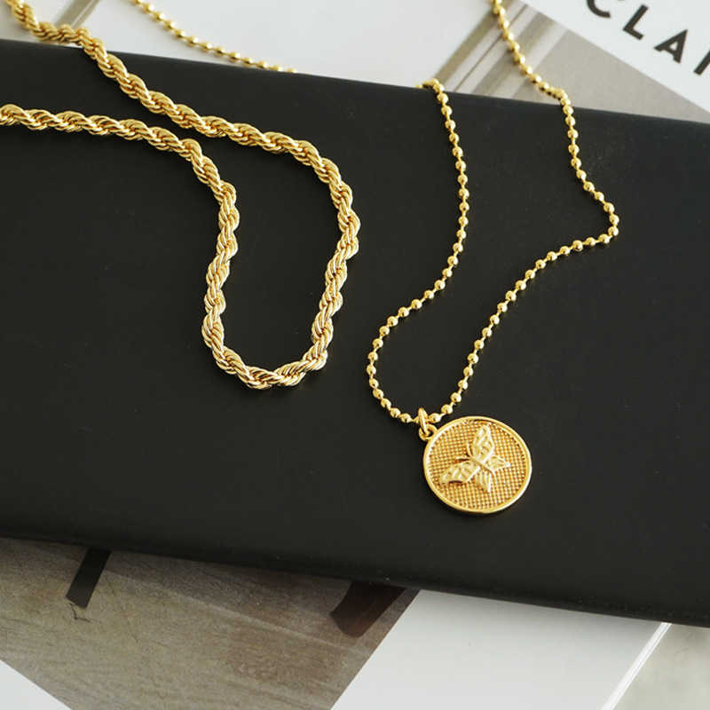 Gold Layered Necklace Thick Chain Personalized Cuban Coin Pendant For Women Girls-N21023