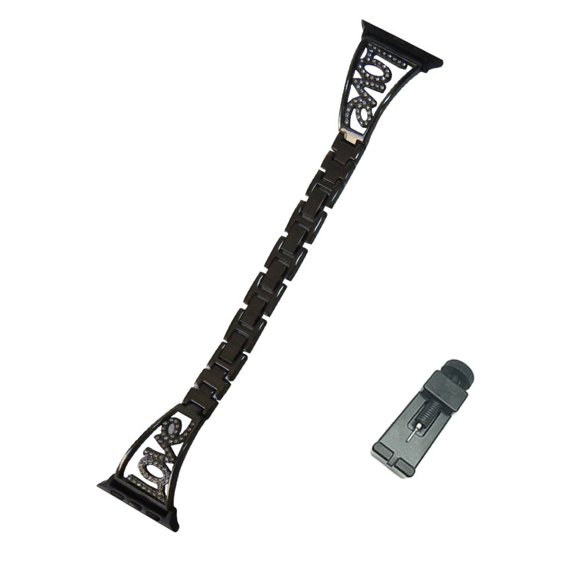 Love Stainless Steel Watch Band Adjustable Wristbands for Apple IWatch Series SE/1/2/3/4/5/6 For Women-Black