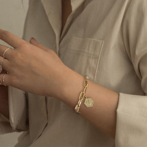 Gold Initial Bracelets for Women Letters Hexagon Pendant Chain-V