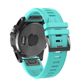22mm 26mm Sport Silicone Watchband For Garmin Fenix  5Plus/5X Plus Easy Fit Quick Release Starp Black Steel Buckle-Teal