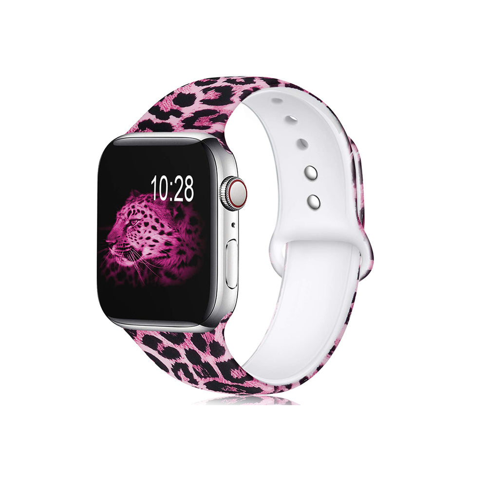 Color Printing Silicone Watch Band For Apple Watch SE/6/5/4/3/2/1(Pink Leopard)
