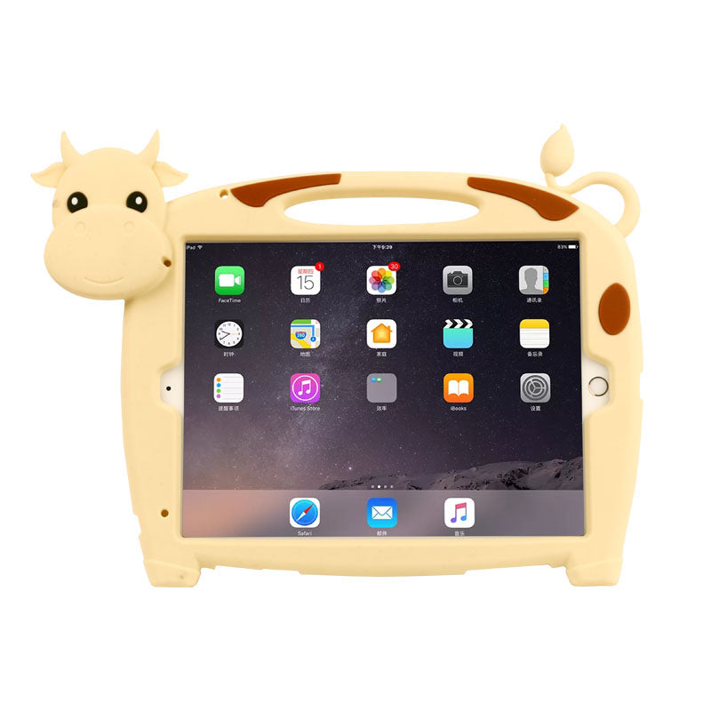 Cow Kid iPad Case Soft Silicone Tablet Cover With Handles Stand For iPad 7 10.2/iPad Pro 10.5/iPad Air3-Yellow