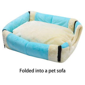 2 in 1 Foldable Cave House Shape Pet Sleeping Bed for Cats and Small Dogs-Blue