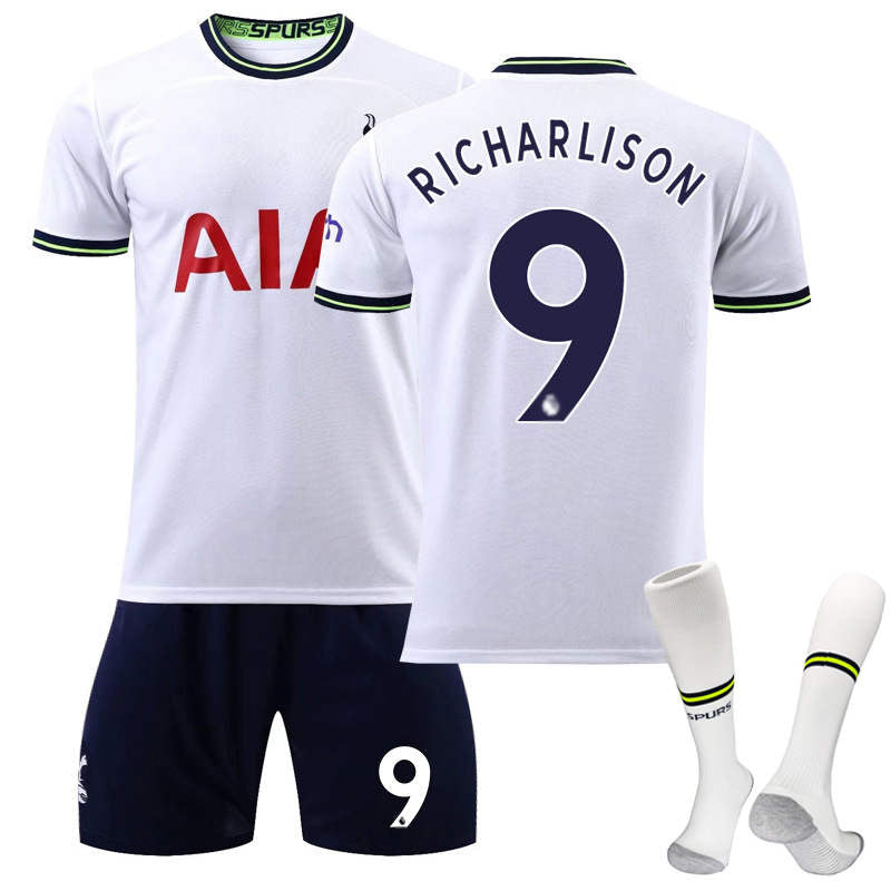 Tottenham Hotspur F.C. Home Jersey 2022-23 RICHARLISON #9 Soccer Jersey Kids Adult 3-Pieces Jersey Kits