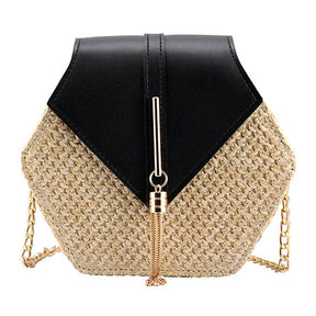 Womens Crossbody Cute Straw Shoulder Bag-Black