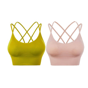 2 Pcs Cross Back Sports Bras Padded Low Impact Vest for Running-Set2