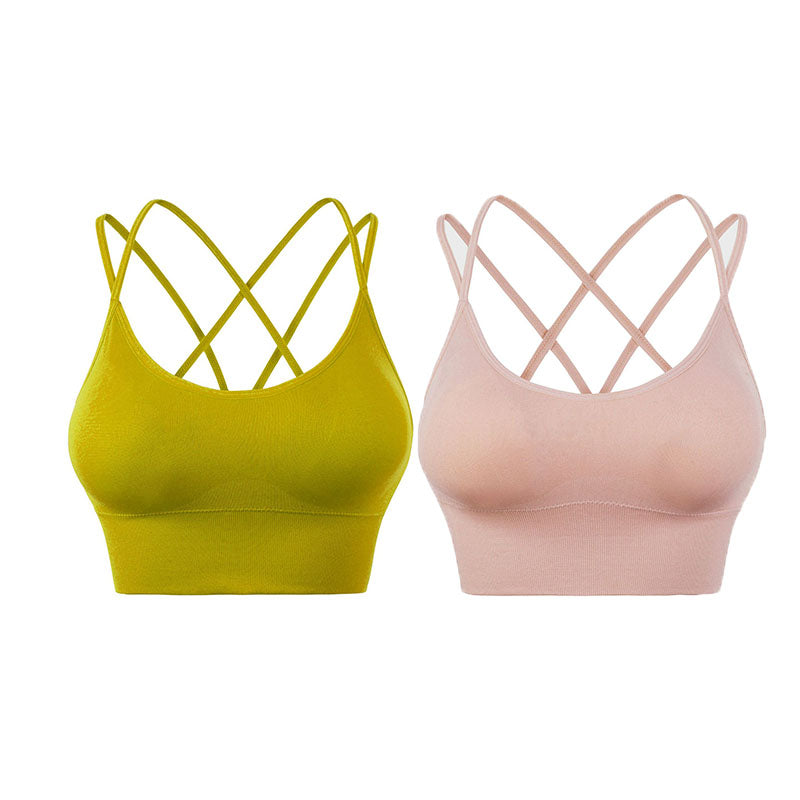 2 Pcs Cross Back Sports Bras Padded Low Impact Vest for Running-Set2