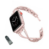 X Shape Stainless Steel Watch Band Adjustable Wristbands for Apple IWatch Series SE/1/2/3/4/5/6 For Women-Rose Pink