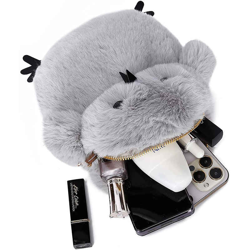 Women Cute Chick Plush Crossbody Bag Chic Small Cell Phone Wallet For Girls-LightGrey