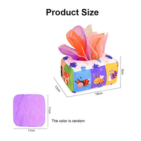 Baby Tissue Box Toy Crinkle Paper Sensory Silk Scarves Toys for 0-3 Year Old Kids-AnimalA