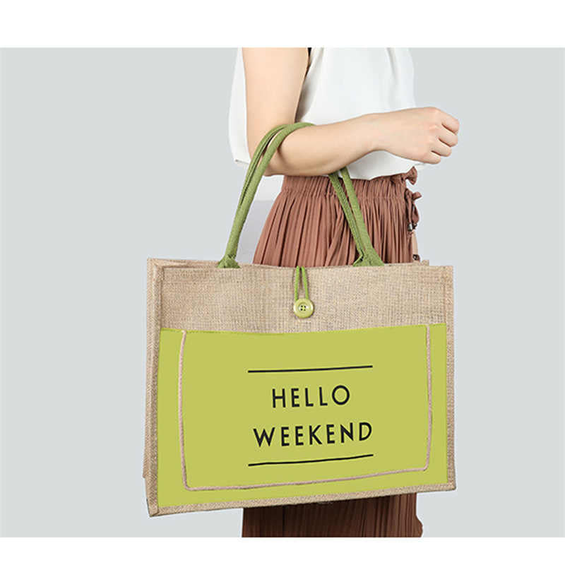 Women Simple Flax Tote Bag Big Capacity Shoulder Bag-Hello Weekend-Green