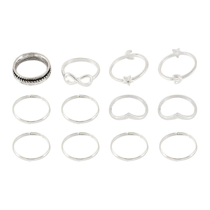 Rings for Women Teen Girls Silver Rings Womens Rings Cute Rings Stackable Rings Set (12Pcs)