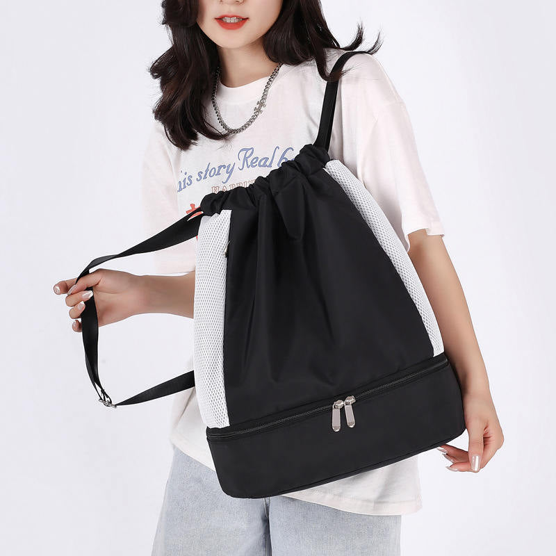 Womens Drawstring Bag Large Wet and Dry Separation Backpack-Black