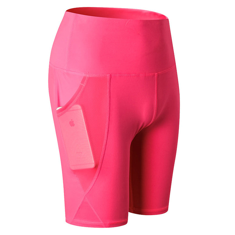 Women Yoga Shorts High Waist Fitness Leggings Sports Running Quick Drying Perspiration Tights With Pocket 2024-Rose Red