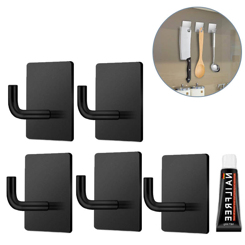 Stainless Steel Towel Coat Clothes Hooks Heavy Duty Viscose Holders for Kitchen Bathroom-Black 5 Pack