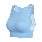 Longline Sports Bra with Removable Pads Racerback Tank Top-Blue