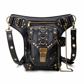 Rock Leather and Vintage Gothic Tote Punk Shoulder Belt Bag-Black