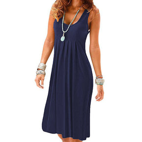 Summer Beach Tank Dresses Sleeveless Tunic Long Dress-DarkBlue