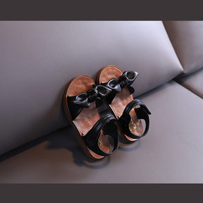 Open Toe Sandals for Toddler Girls with Bow Lightweight Kids Shoes-Black