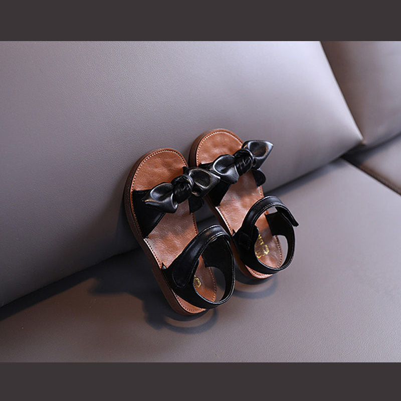 Open Toe Sandals for Toddler Girls with Bow Lightweight Kids Shoes-Black