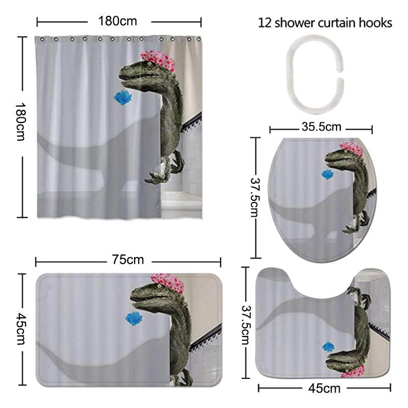 4PCS Funny Cartoon Shower Curtain Set Bathroom Non Slip Rugs Toilet Lid Cover-91