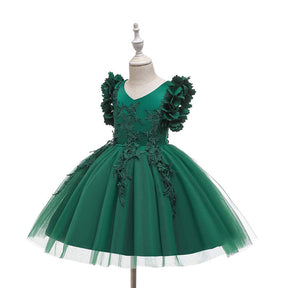 Princess Flower Girl Lace Dress Pageant Kids Christmas Party Dresses-Dark Green