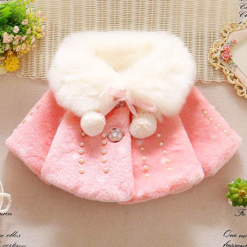 Girls Princess Faux Fur Wraps Shawl Flower Girls Bolero Princess Cape-Pink