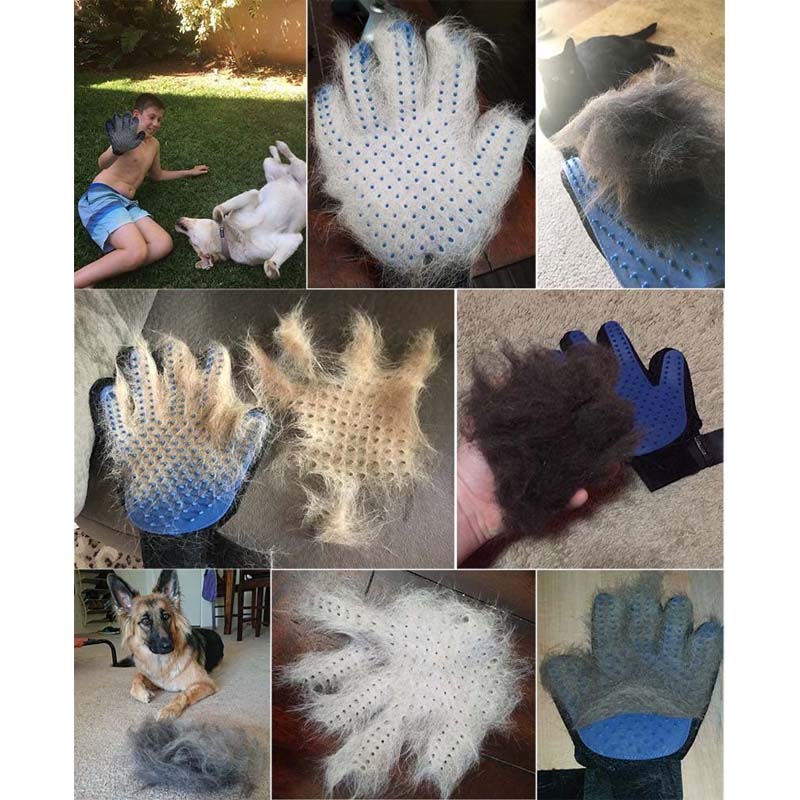 Pet Hair Remover Glove Gentle Massage Mitt with Enhanced Five Finger Design Blue-Right Hand