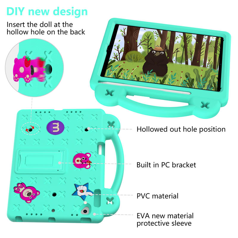 Strawberry Rugged iPad Case With Holder Shoulder Strap for PRO 9.7 Air1/ Air2-MintGreen