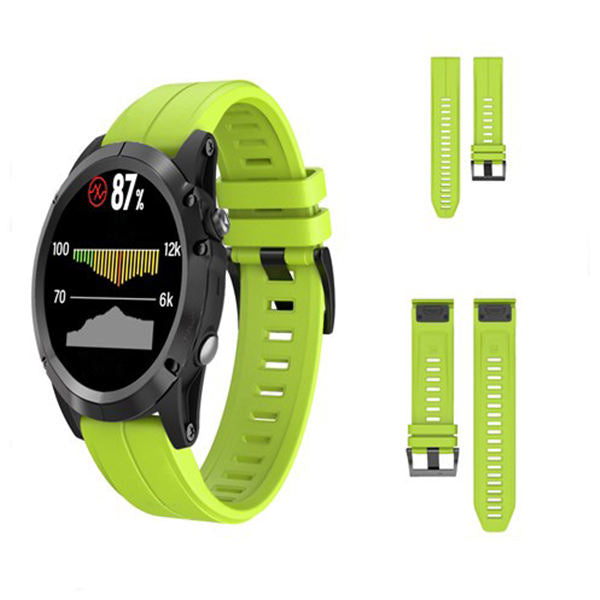 22mm 26mm Sport Silicone Watchband For Garmin Fenix  5Plus/5X Plus Easy Fit Quick Release Starp Black Steel Buckle-Lime