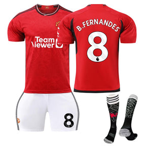 Red Devil Man Utd Home Jersey B.FERNANDES #8 Soccer Jersey Kids Adult 3Pcs Jersey Kits