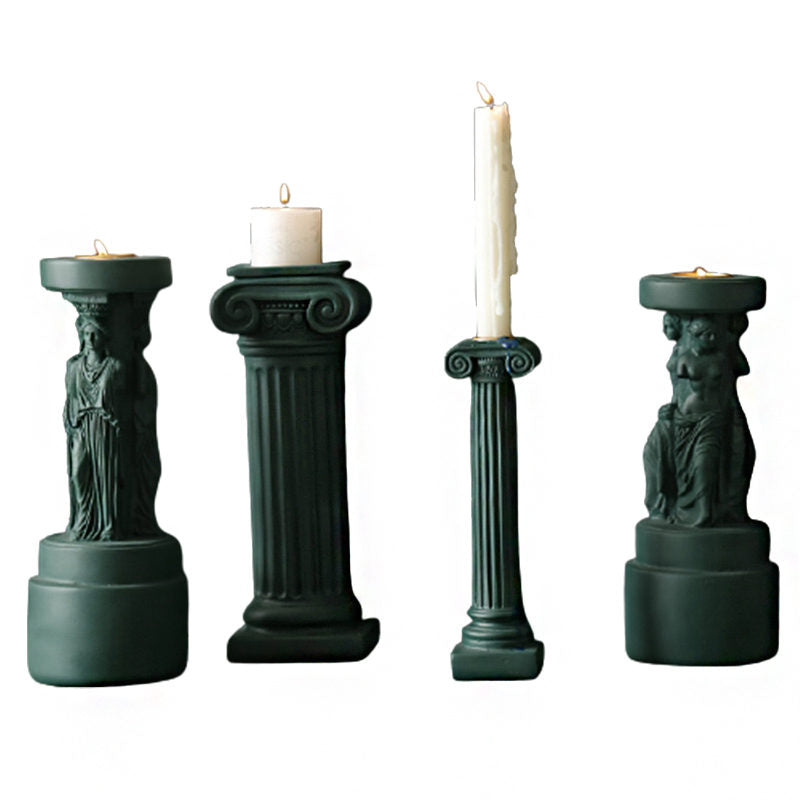 4 Pcs Retro Candle Holder Nordic Roman Column Aroma Candle Base for Festival Home Decor Ornament-Green