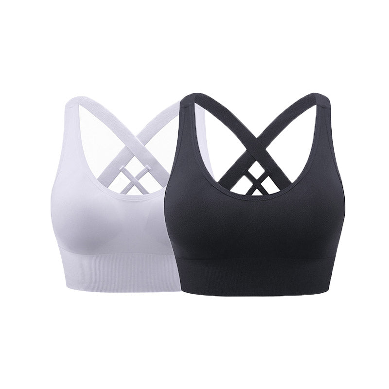 2 Pcs High Impact Sports Bra Medium Support Quick Dry Athletic Vest-Set1