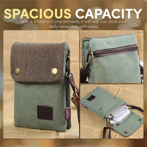 Small Crossbody Cellphone Bag with Shoulder Strap Denim Canvas Wallets-OldGreen