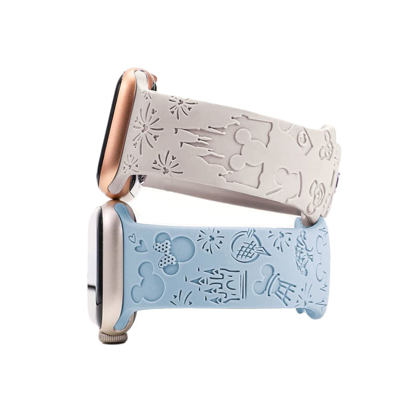 2 Pcs Cartoon Engraved Bands Silicone Castle Pattern for Apple Watch-2