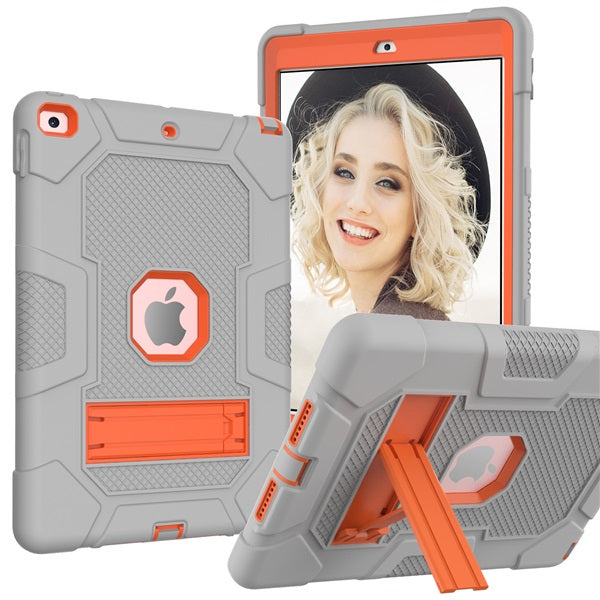 B3 Robot iPad Case Silicone Shockproof Protective Stand Cover For 10.2inch iPad 7/8/9-Gray&Orange