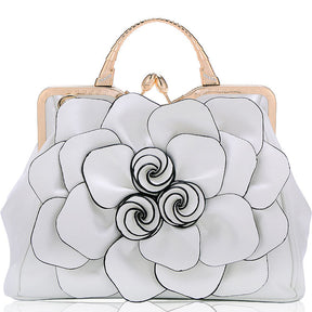 Womens Rose Flower Evening Clutches Formal Party Totes Shoulder Bag-White